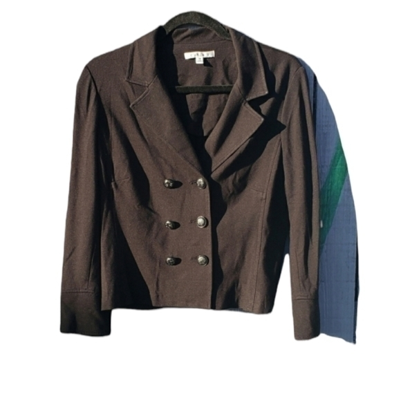 CAbi Black Button Up‎ Rayon Cropped Blazer Jacket Medium - Picture 1 of 9